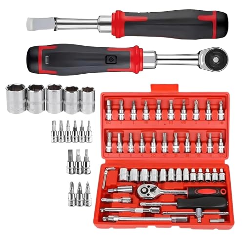 Cordless Slim Ratchet Set, Ratchet Wrench Kit,Cordless Slim Ratchet Set, Portable Mechanic Hand Tool Set, Home Tool Kit, Auto Repair Toolbox For Home(RED)