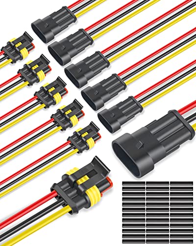 NAOEVO 3 Pin Connector Waterproof 16 AWG 3 Wire Connectors Automotive Electrical Male and Female Plug with Heat Shrink Tubing for Car Truck Boat Wire Connection 6 Kits