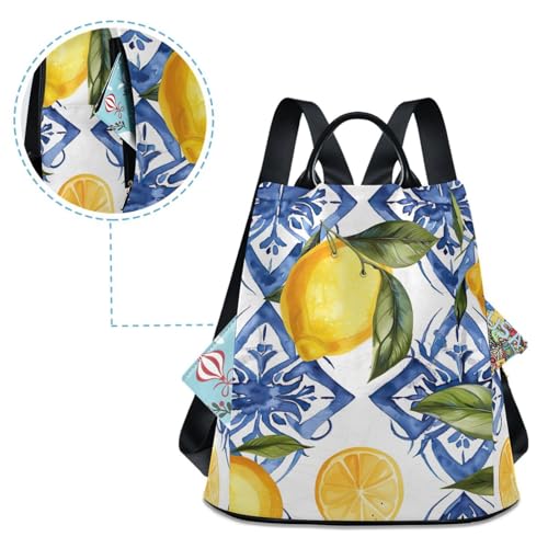 Mochila siciliana para mujer antirrobo en blanco y azul de lona resistente 4