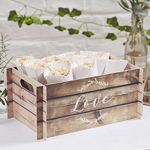 Ginger Ray Caja de cartón con efecto de madera, ideal para bodas y fiestas, hermosas botánicas, color marrón