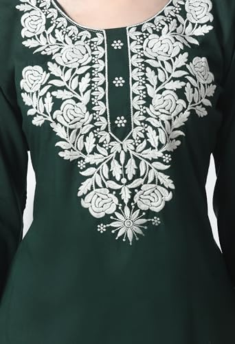 Image of LIBOZA Kurti for Women - Short Chikankari Kurtis for Girls, Lakhnawi Tunic Top Kurta Design for Ladies, Woman Ethnic Kurthis & Shirt with Sleeve