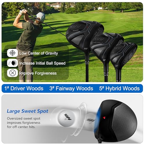 KVV Ultra Lightweight Club Set with Graphite Shafts, Titanium Driver, 11-Piece PVD Coated Clubs, 5-S# Irons, Right-Handed for Men No Golf Bag Included - Thumbnail 2