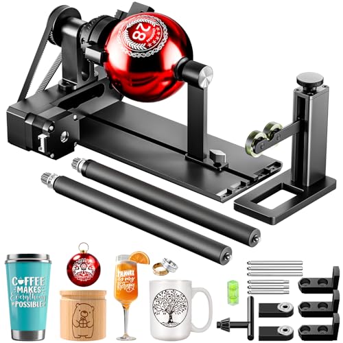 YOOPAI D1 4-in-1 Laser Rotary Roller, Suitable for Most Frame-Type Laser Engraving Machines, with 2 Types of Claws and Pins, Used to Engrave Cylindrical, Spherical, Ring-Shaped Objects