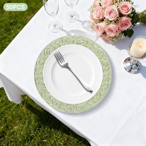 50 platos cargadores redondos verdes de plástico 13 pulg. miniatura 3