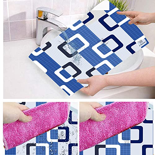 Image of Polyester 3-Layered Fridge Top Cover /Refrigerator Cover with Utility Pockets and Set of 6 Pc Fridge Mats (Color- Blue, Size-39x21 Inch)