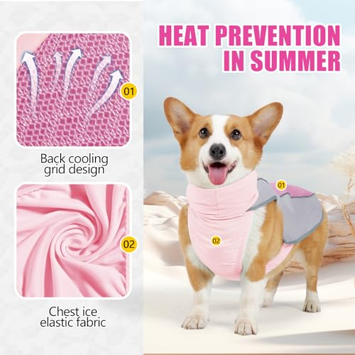 Elehui Kühlweste für Hunde, verdunstend, bequem, atmungsaktiv, kühlende Weste für Haustiere, Sommer-Sonnenschutz, Hundejacke mit reflektierenden Streifen für S, M und L (Rosa, L)
