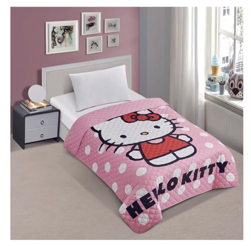 Jay Franco Pink Hello Kitty Polka Dots Twin Quilted Bedspread Only, JF14540