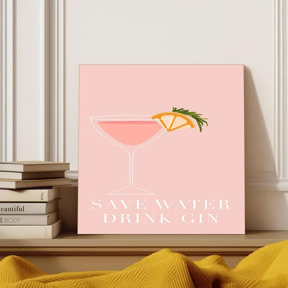 Wall Art | Printed MDF Wall Painting|Home Decor for Living Room, Bedroom, Office, Study (10x10inch) - Save Water, Drink Gin