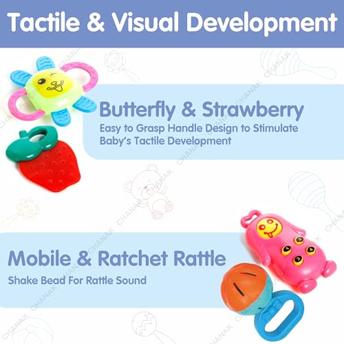 Image of Chanak Baby Kinder Rattle Set for 0-6 Months Old Baby, Non-Toxic, 100% BPA Free, Infant Grab, Spin & Shake Rattles, Colorful Rattles with 8 Pcs, Early Educational Sensory Toy, BIS Approved