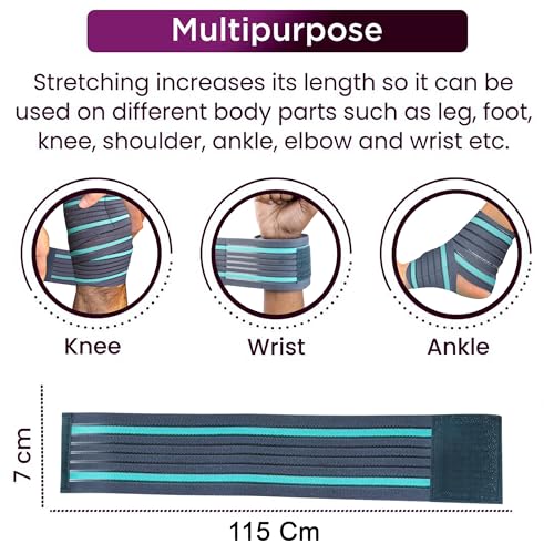Image of FITPUT Elastic Knee Compression Bandage Wraps (Pack of 2) Support for Ankle, Knee, Elbow Pain Relief, Sports & Workout | Can Be Used For Squats and Powerlifting