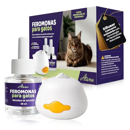 Ativex Feromonas para Gatos - Difusor + 2 Recambios (60 días, 48 ​​ml) - Ayuda a Crear Armonía y Reducir Conflictos Entre Gatos como el Estrés, Arañazos, Miedos, Cambios, Marcaje con Orina.