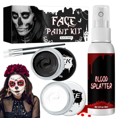 Maquillaje para Halloween, color blanco y negro, maquillaje de Halloween, maquillaje teatral, juego de maquillaje para niños, pintura facial para adultos, niños, esqueleto, vampiro, payaso, maquillaje