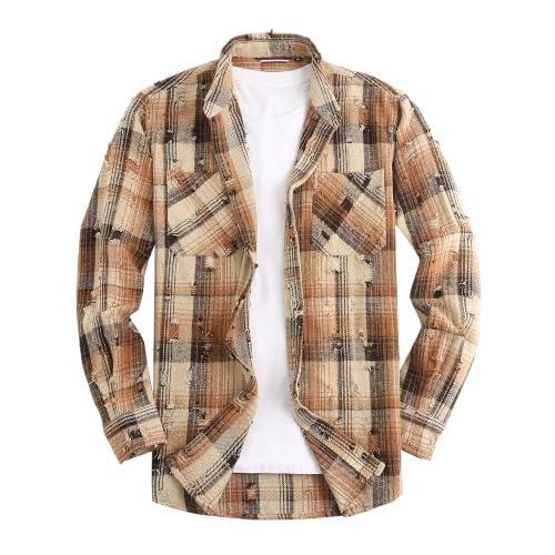 Image of WARHORSEE Flannel Shirt for Men Long Sleeve Button Down Plaid Shirts
