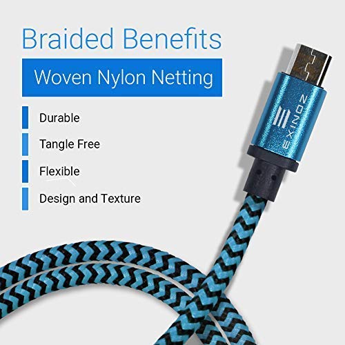 6.6ft Braided Charger Cable for PS4 DualShock and Xbox One Controller | Ideal Length Xbox and PS4 Controller Charging Cable | 1 Year Replacement Warranty (1 Pack, Blue)
