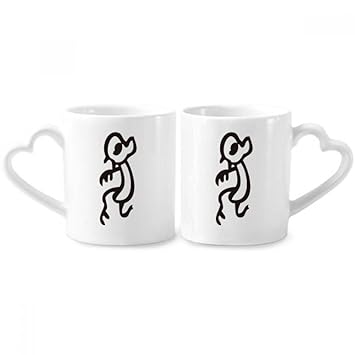 BestchongBones Inscriptions Chinese Zodiac Monkey Couple Porcelain Mug Set Cerac Lover Cup Heart Handle