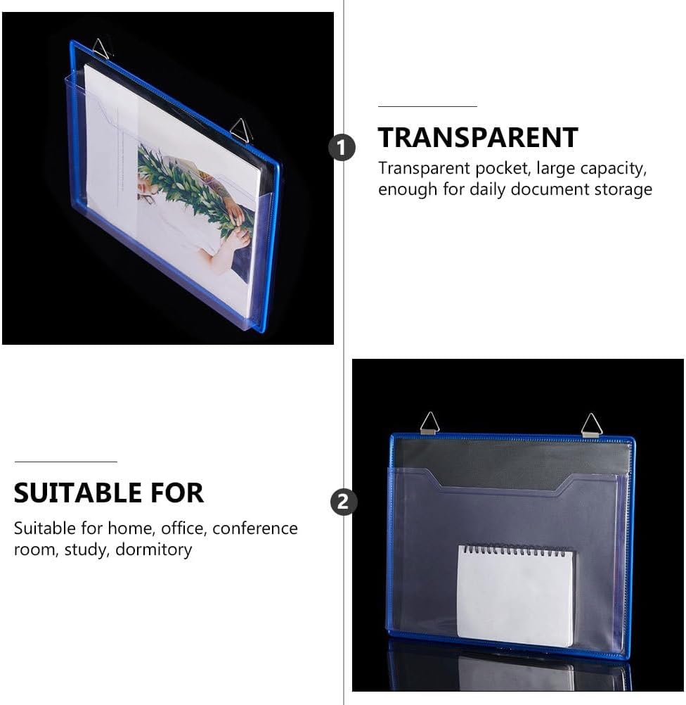 Hanging File Organizer Transparent Plastic File Storage Bag for Home Office, 12.59 X 9.44 X 0.78 Inch, Blue