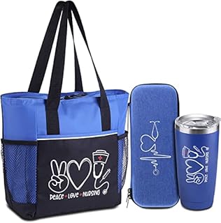 Peace, Love, Nursing | Zippered Nurse Bag, Nurse Stethoscope Case & Stainless Steel Tumbler for Nurse Birthday, Graduation and Nurse Week, Nursing Bags for Nurses for Work
