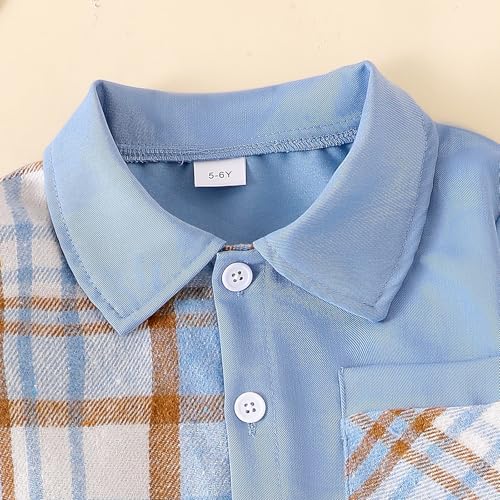 Image of Boy Clothes Fall Winter Outfits Long Sleeve Plaid Patchwork Button Down Shirt + Casual Pocket Sweatpants 5-14 Years