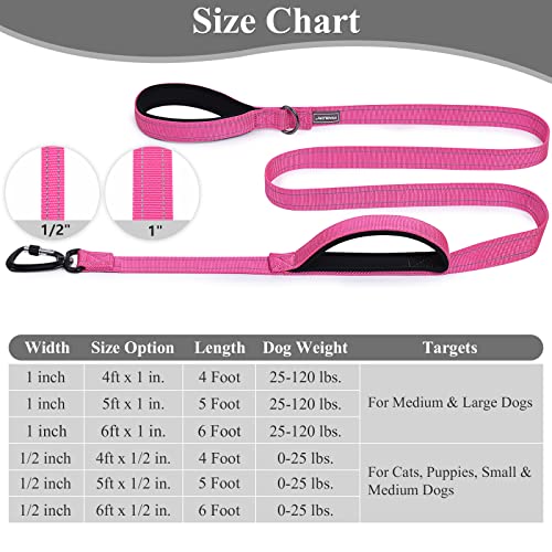Vivaglory Dog Leash With Lightweight Aluminum Clasp & 2 Padded Handles,6Ft Heavy Duty Reflective Safety Nylon Leash Lead For No Pull Control Or Training For Medium Large Dogs Pink #TOP4