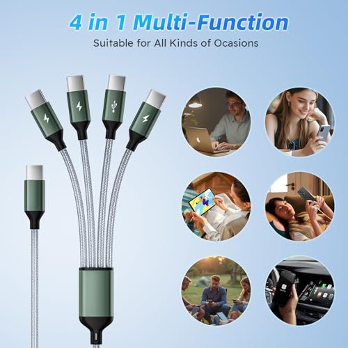 Image of USB C to USB C Cable, Multi Charging Cable with 4 Type-C Connectors, 4 in 1 Charger Cord Type C, Multiple Charger Cord for iPhone 17 /16 /15, iPad,Galaxy S24 /23, Switch, Power Bank, Tablets [5FT]