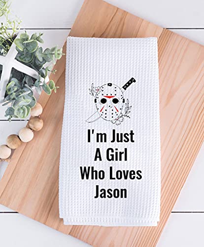 Meikiup Horrible Js Inspired Gift Thriller 80'S Horror Halloween Kitchen Towel I'm Just A Girl Who Loves Js For Fans Housewarming Gift #TOP1