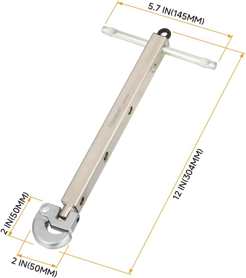 Hoteche Telescoping Basin Wrench, Jaw 5/16''-7/8'', Handle 12''-19'' | For faucet install & under-sink repairs. Self-adjusting jaws grip various nuts. Telescoping shaft locks to 4 lengths.