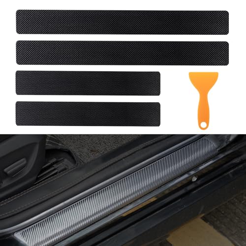 Rislobx Car Door Sill Guard Protector, 4PCS Car Door Step Covers, Carbon Fiber Anti-Scratch Door Entry Guard Paint Protective Film, Front Rear Door Strips Sticker Trim for Car, SUV, Truck (Black)