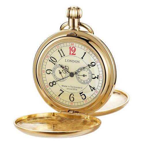 Copper Pocket Watch Steampunk Mechanical London Hand Wind Mens Watches with Chains & Boxs