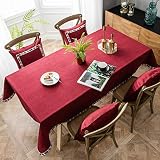 XQSSB Manteles Antimanchas Mantel Rectangular de Antimanchas Cotton Thick Impermeable Vintage Decoración Red 135 × 240cm