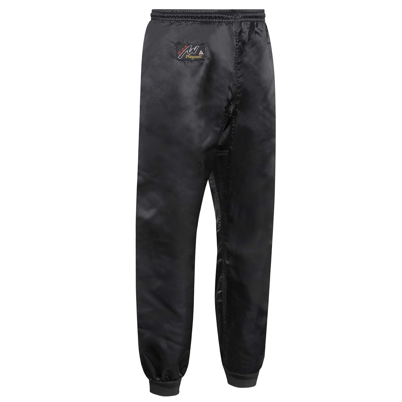 Playwell Black Kung Fu 100% Satin Cuffed Leg Trousers - 4/170Cm