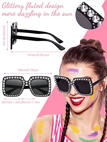12 Pairs Crystal Oversized Sunglasses Rhinestone Square Diamond Sunglasses Frame Retro Sparkling Glasses for Women Men4