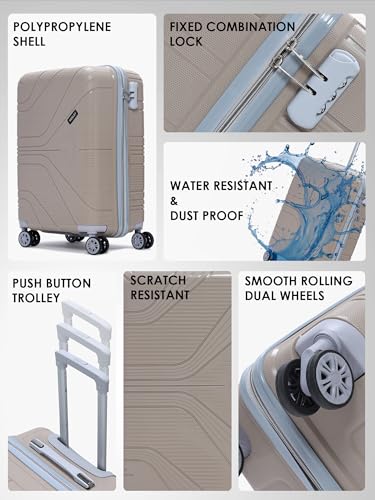 Image of Wesley Golfer Style Cabin 57 cm Small 8 Wheel Hard Case Trolley Bag Suitcase,(57cm, Beige)