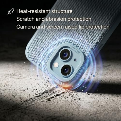 Image of amazon basics Luxury 3D Knitted Texture Soft Silicone Back Cover for iPhone 14 | Slim Fit Shockproof Case with Camera Protection & Non-Slip Grip - Blue