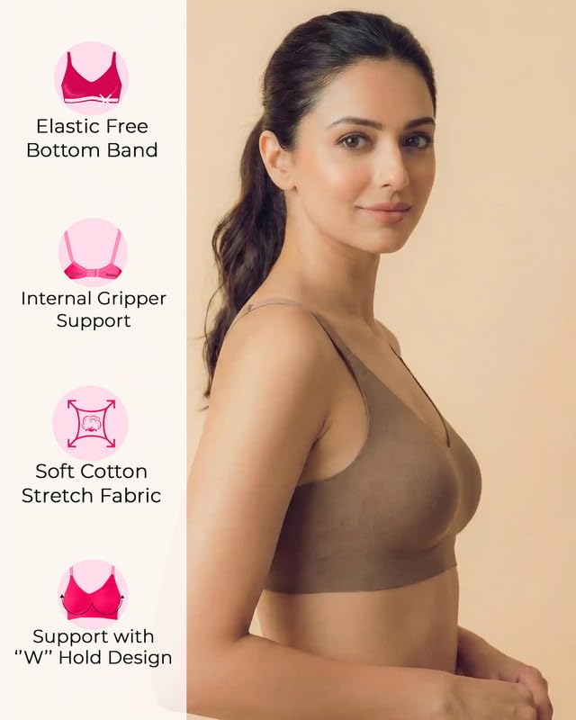 Image of Tweens Cotton Non-Padded Bonded Bra for Women | Full Coverage Wire-Free Bra | Hidden Concealer | Seamless No-Dig Comfort | Breathable Cotton | Elastic-Free Bottom Band & Side Wings | Pack of 1|