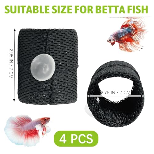 Image of PINVNBY Betta Fish Toys 4 Pack Betta Fish Tank Accessories Decoration Betta Tunnel with Suction Cups Black Aquarium Cave for Shrimp Cichlid Guppy