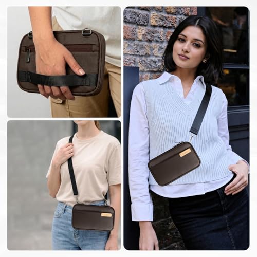 Image of Passport Holder with Detachable Shoulder Strap | Compact Pouch with Zip Around Closure | Travel Organizer Bag for Documents, Credit Debit Card Slots, Boarding Pass, Mobile & Cash (Brown)
