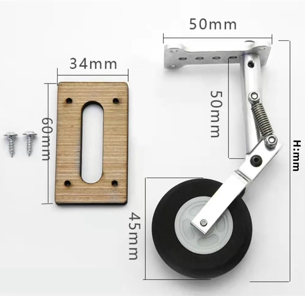 Conjunto de aleación de aluminio, tren de aterrizaje, resorte de correa retráctil con Base, rueda Spomge de 45mm for avión RC de ala fija(120mm)