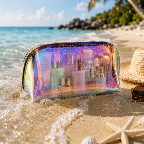 Image of TSA Approved Toiletry Bag Pack of 2 Travel Makeup Bag Clear Cosmetic Bag Make Up Organizer PVC Transparent Make Up Bag Waterproof Clear Zipper Pouches SPF Bags for Women for Toiletries Accessories