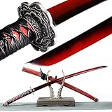 okutsuki SEKIRO: Shadows Die Twice Wolf Katana Sword high Carbon Steel Game Anime Cosplay Handmade Japanese Samurai Sword Ray Skin Full Tang Real Sharp Cool Sword Ready (Red)