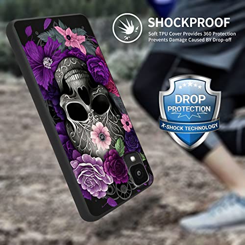 Image of for Alcatel TCL 30Z T602DL Phone Case, Soft TPU Slim Fit TCL 30Z for Women Girls, Anti Scratch Non-Slip Protective Shockproof Rubber Cover for Alcatel TCL 30Z, Purple Skull