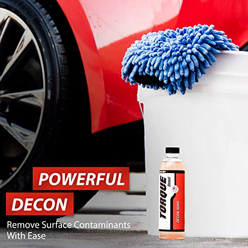 Torque Detail Decon Wash Pack - Decontamination Soap 8Oz + Wash Mitt - Surface Cleansing Strip Wash Car Shampoo - Highly Absorbent Microfiber Chenille Car Wash Mitt Safely Cleans Your Vehicles Entire Surface #TOP2