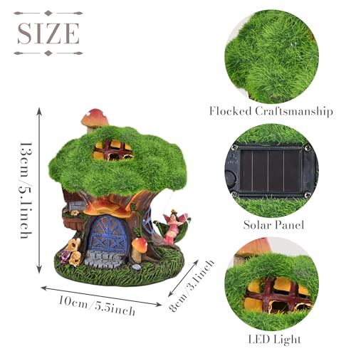 Miniatura 7 de Teresa S Collections Casa De Hadas Estatua Exterior Con Luces Solares Para Adorno Jardín Exterior, Adornos De Resina Impermeable, Adorno Para Césped Y Patio, Regalo Para Mamá Y Mujer M