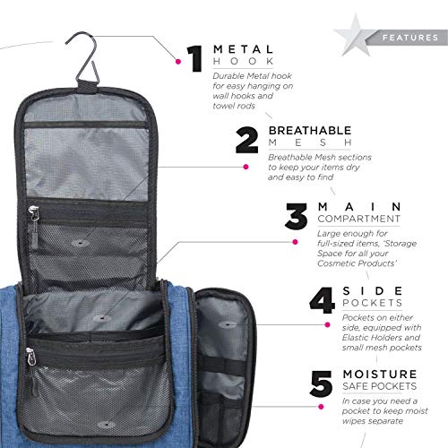 Image of FATMUG Travel Toiletry Kit Organizer Hanging Dopp Kit for Men Large Cosmetics Pouch for Women - Navy