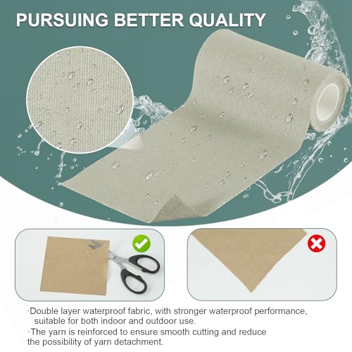 Image of Linen Canvas Repair Tape, 4 inch x 63 inch Gray Waterproof Self-Adhesive Patch for Outdoor Gear, Durable and Weatherproof Fabric Tape for Boat Covers, Tents, Sofas, Sun Shades, Awnings, and Lounge Chairs