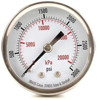0 to 20, 0 to 3000 Psi Range, -3-2-3% Gauge Accuracy,Pressure Gauge,000 Kpa, 1/4 in Npt,2041002334