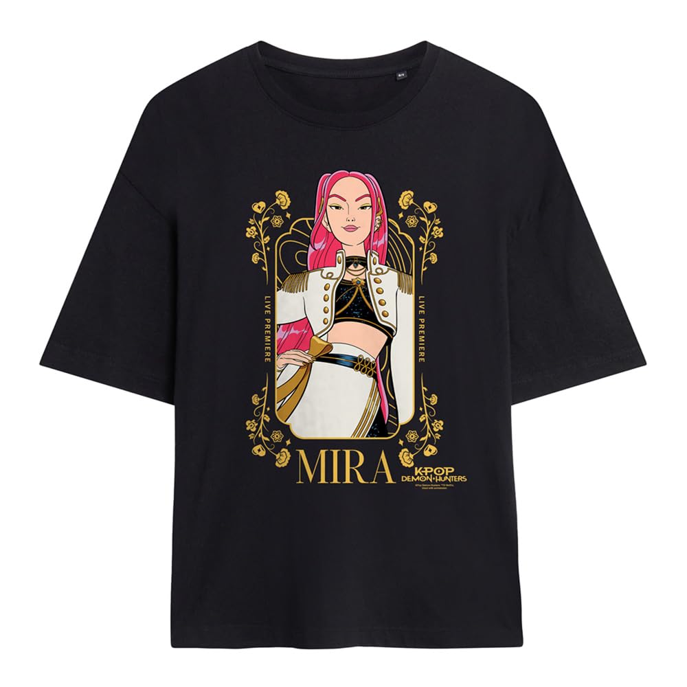 Kpop Demon Hunters Mira Golden Frame Ladies Oversized T Shirt, Black, Medium
