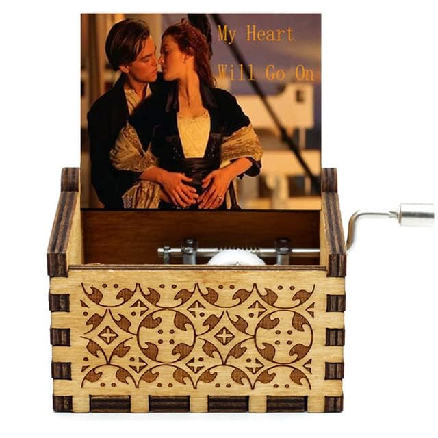 Image of Zesta Wooden Hand Cranked Collectable Engraved Music Box (Cant Help Falling in Love Black)