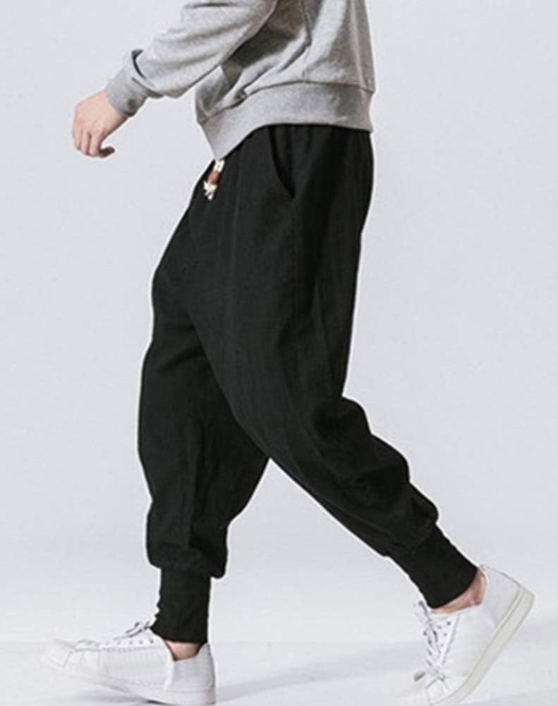 LifeHe Men Linen Drop Crotch Wide Leg Baggy Harem Pants - Image 3