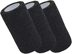 Combo 3 Bandagens Elásticas Adesivas e Flexíveis 10cm x 4,5m - Atadura Para Esportes e Cuidados Emergenciais (PRETO)