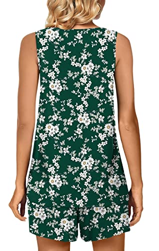 Image of POPYOUNG Pajama Set for Women Summer 2 Piece Lounge Shorts Sets Sleepwear | Womens Pajama Sets Cooling pijamas de mujer for Summer with Pockets Sleeveless Nightwear Outfits Pjs Shorts Set